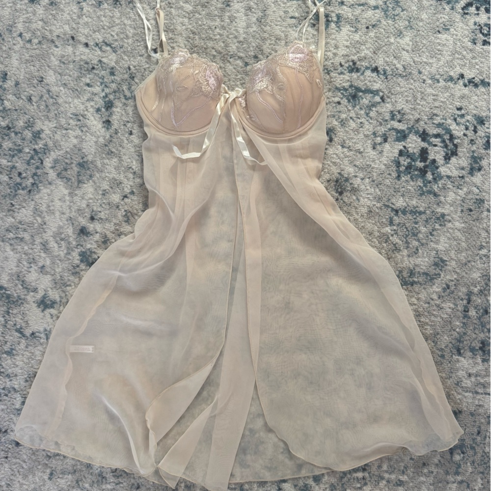 Embroidered Babydoll Slip in Nude and lavender